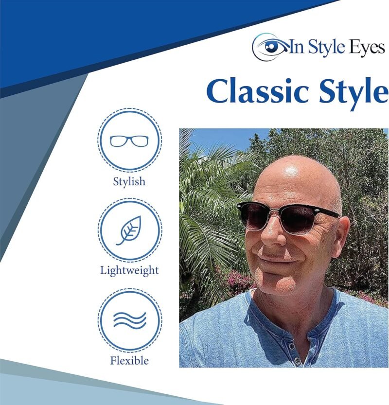 CEREMONYT Sunglasses Browline  Reading Sunglasses – Semi-rimless Browline Frame Reader Glasses, Non-Polarized Aspheric Lens