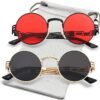 CEREMONYT Sunglasses Round  Round Steampunk Sunglasses Circle Lennon Hippie Glasses Metal Frame 100% UV Blocking Lens
