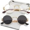 CEREMONYT Sunglasses Round  Round Steampunk Sunglasses Circle Lennon Hippie Glasses Metal Frame 100% UV Blocking Lens