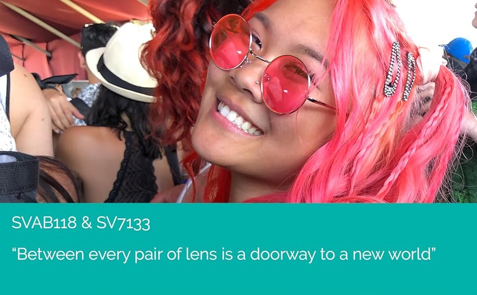 WOMAN WEARING HOT PINK SMALL LENON ROUND METAL SUNGLASSES
